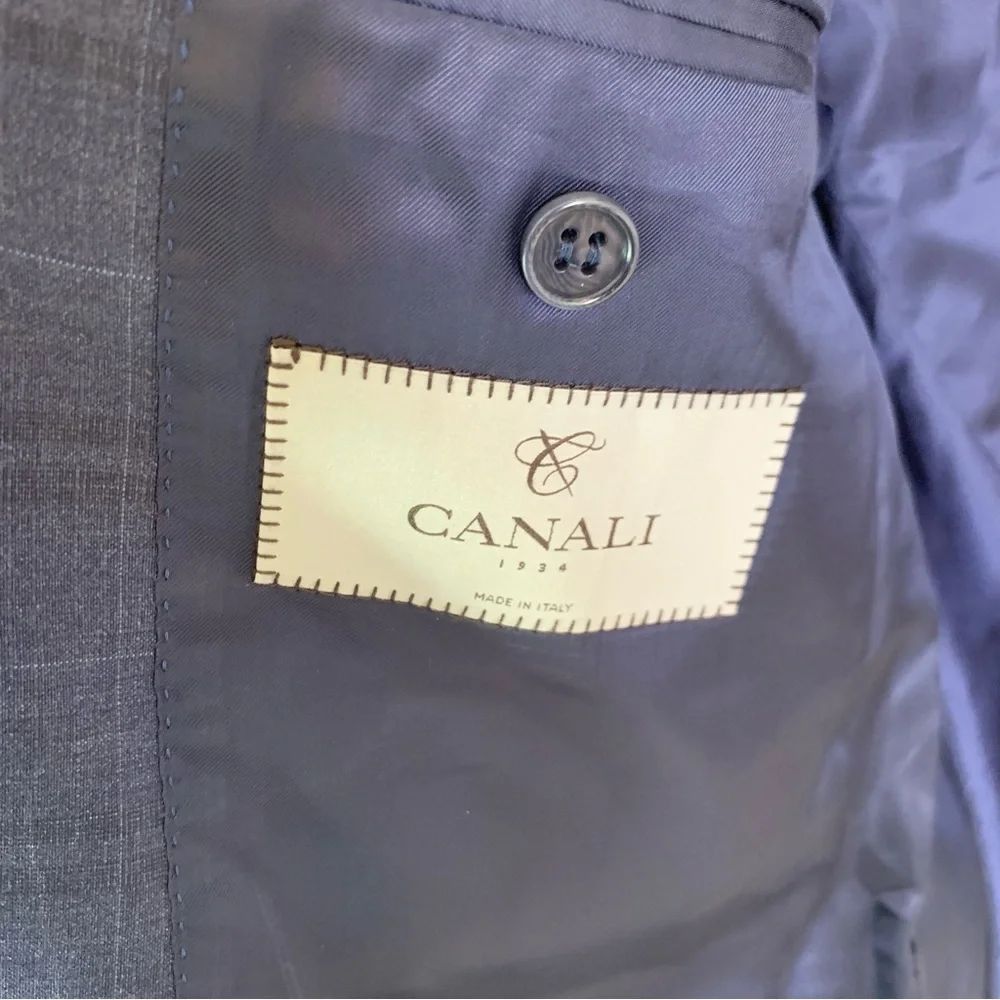 Canali Windowpane Plaid Navy Blazer Stretch Wool Size 46 R NWT_6